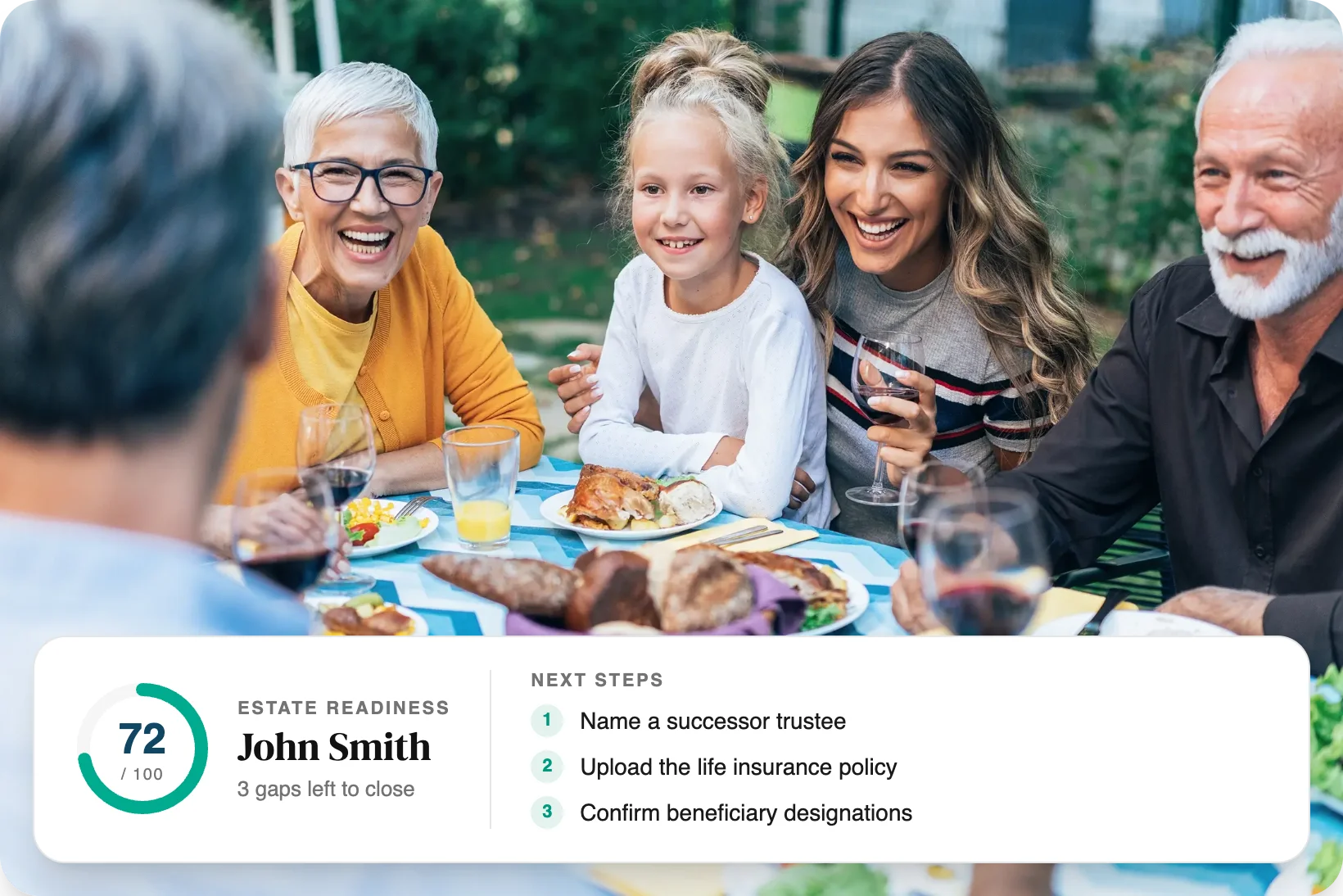 Multigenerational family sharing a meal together, smiling and enjoying each other's company